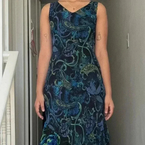 Vanessa Foglia Abitart Lace Midi Dress Paisley Multicolor Size S Ruffle V Neck - Picture 8 of 9